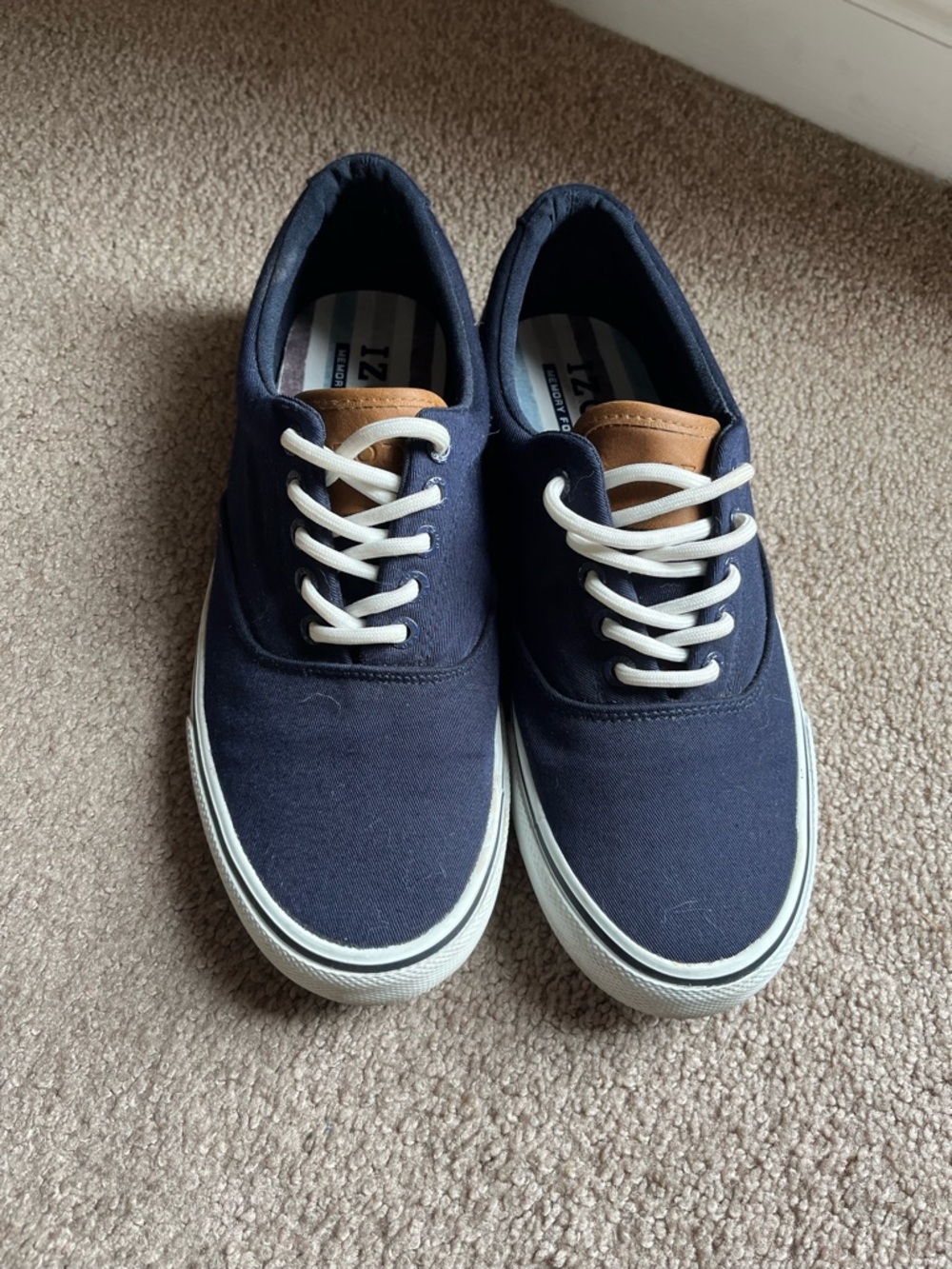 Izod Navy Canvas Low-Top Sneakers with Tan Tongue Accent